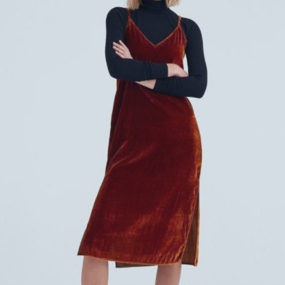 7 for All Mankind Velvet Slip Dress in Golden Orange Color Size S - Picture 1 of 6